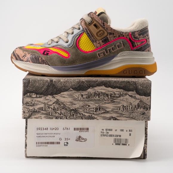 Size 35.5G - Gucci Ultrapace Pink Orange Yellow Snakeskin - Picture 12 of 13